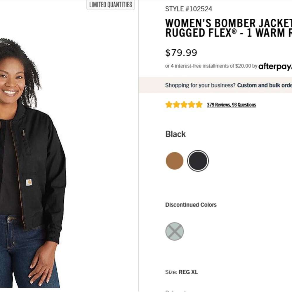 Carhartt women’s bomber jacket size XL 16/18